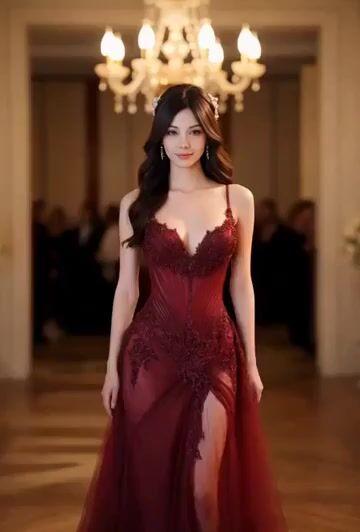 Prompt-Vorschau: Kleid-Transformation zu rotem Glitzer oder Diamant