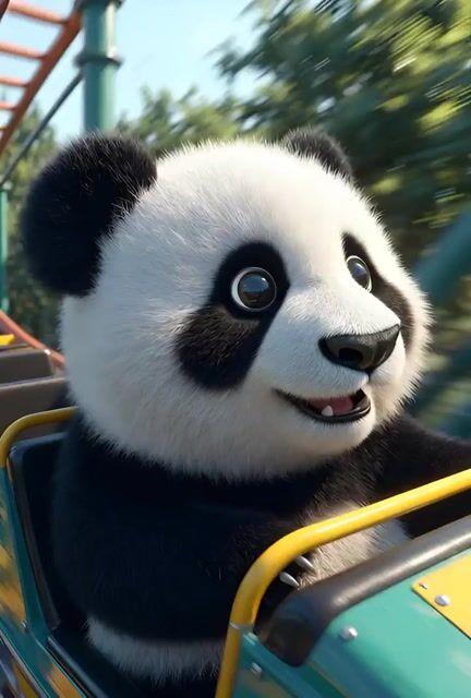 Pré-visualização do prompt: Panda de desenho animado em uma montanha-russa