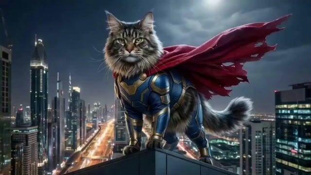 プロンプトのプレビュー: フォトリアルなスーパーヒーロー猫のプロンプト