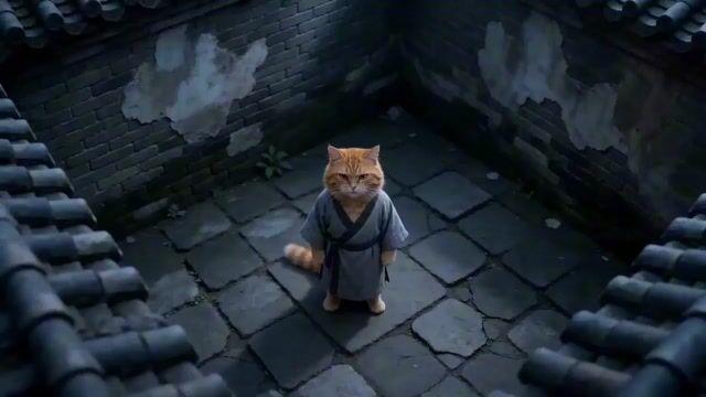 プロンプトのプレビュー: ハイパースタイライズされたカンフー猫のアクションシークエンス