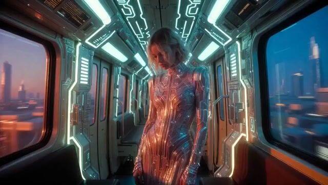 Aperçu du prompt: Modèle cybernétique dans un train