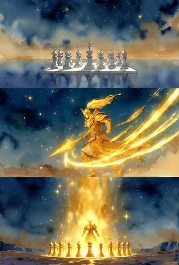 ตัวอย่างพรีวิวพรอมต์: แอนิเมชันการบุกของตัวหมากรุกญี่ปุ่น Kinsho (Gold General)