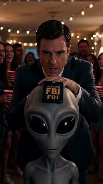 プロンプトのプレビュー: マルチショット シネマティック シーン:パーティーでの FBI エージェントとエイリアン