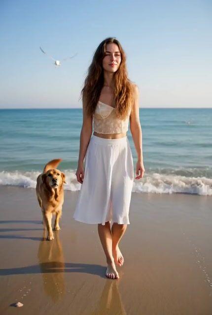Anteprima del prompt: Girl and Dog at the Beach
