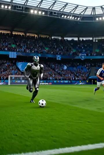 Aperçu du prompt: Optimus face aux champions de football humains