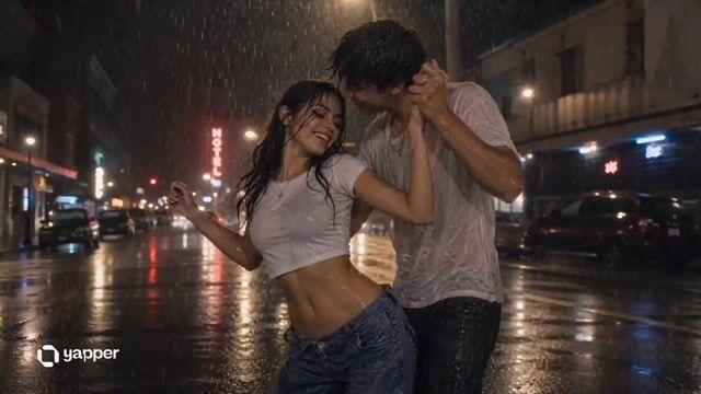 プロンプトのプレビュー: ロマンチックな雨のダンスシークエンス