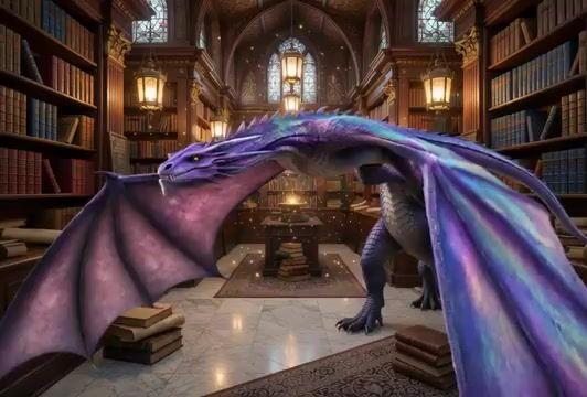 プロンプトのプレビュー: 不機嫌な紫色のドラゴンの動画プロンプト