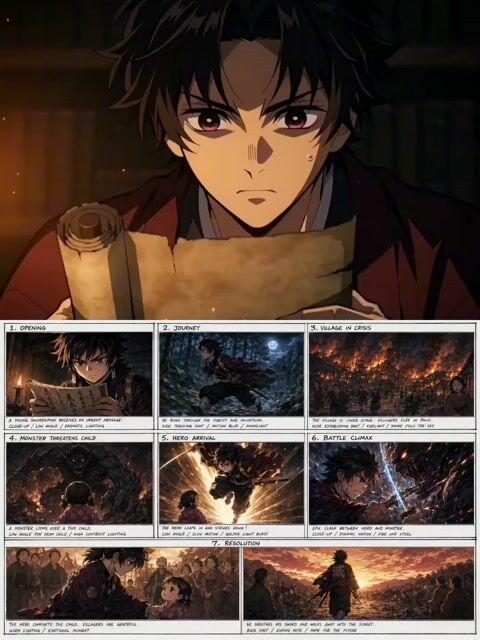 プロンプトのプレビュー: 『鬼滅の刃』風アニメストーリーボード