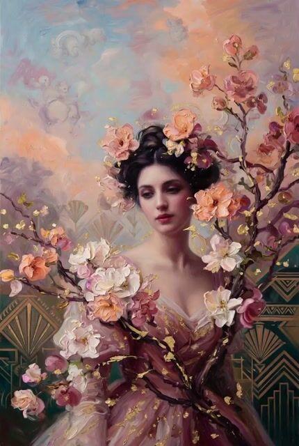 Pré-visualização do prompt: Prompt para o Grok Imagine: Mulher com Ramos Floridos