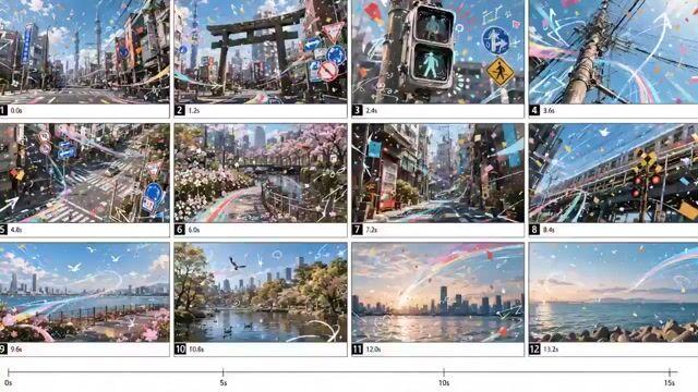 プロンプトのプレビュー: ダイナミックな VFX を融合させたシネマティックな東京アーバンモンタージュ