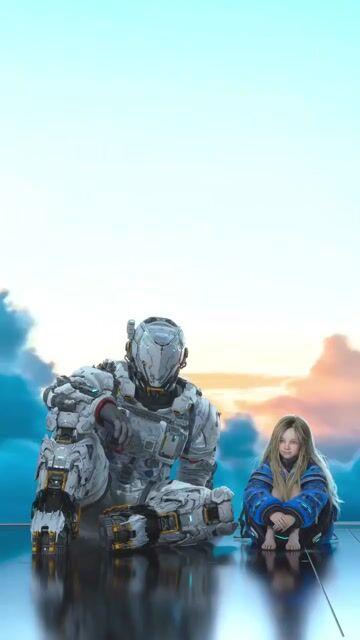 Prompt preview: Robot and Girl at Sunset