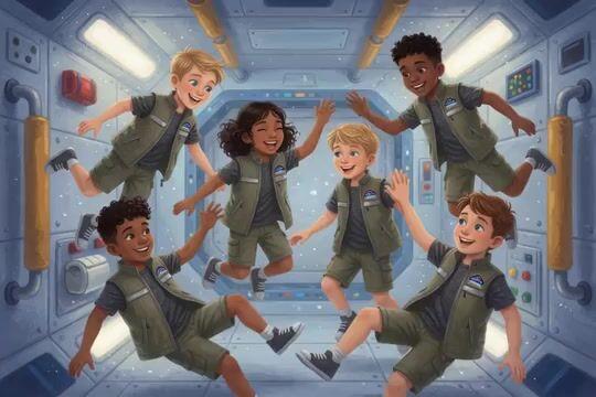 Anteprima del prompt: Astronauti a gravità zero allo Space Camp