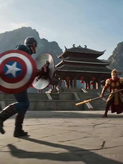 プロンプトのプレビュー: 悟空 vs. キャプテン・アメリカ 壮絶な戦い