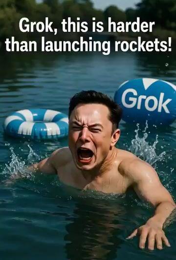 ตัวอย่างพรีวิวพรอมต์: ภาพฉากตลกสไตล์อนิเมะของ Elon Musk กำลังว่ายน้ำ