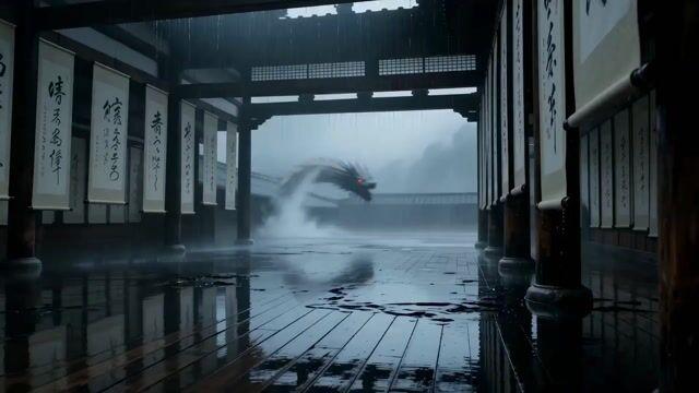プロンプトのプレビュー: シネマティックな超自然バトル:墨の僧侶 vs 紙の龍