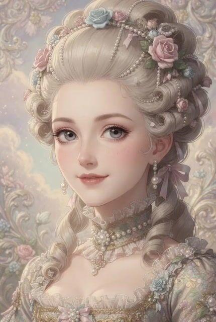 Aperçu du prompt: Portrait anime réaliste en très gros plan (style Rococo)