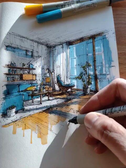 プロンプトのプレビュー: 動画プロンプト:手描きのインテリアデザインを変換