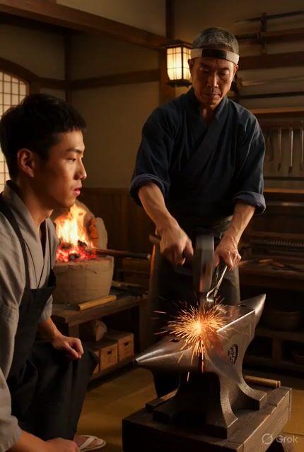 Pré-visualização do prompt: Prompt de vídeo para uma cena de uma loja tradicional de katanas japonesas