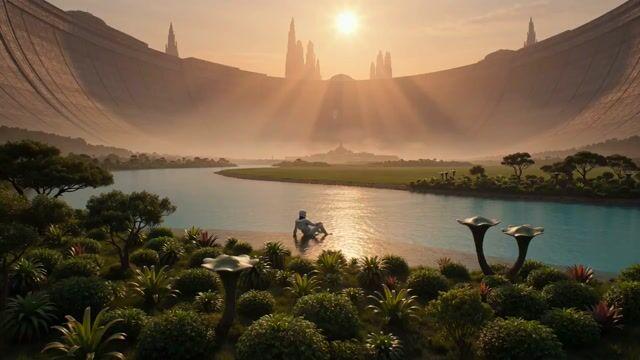 Prompt-Vorschau: Gelassene Sci-Fi-Ringwelt-Landschaft