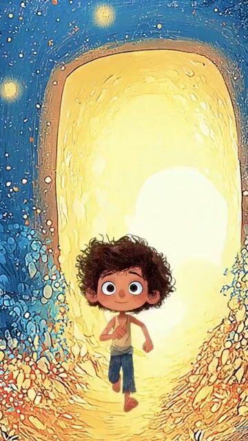プロンプトのプレビュー: 夜空の下、カメラに向かって走る子供