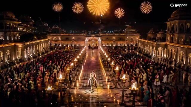 プロンプトのプレビュー: インドの豪華な結婚式行列のシークエンス