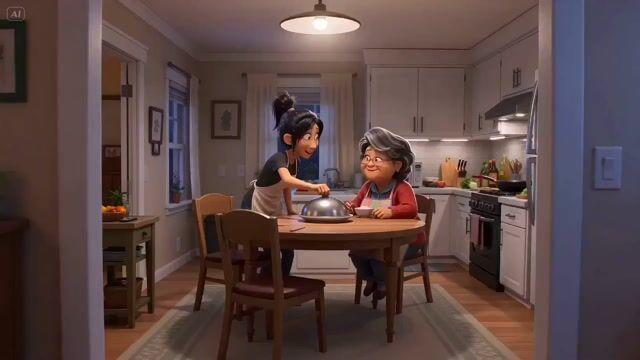 ตัวอย่างพรีวิวพรอมต์: แอนิเมชันสไตล์ Pixar เรื่องแม่ลูกเข้าครัว