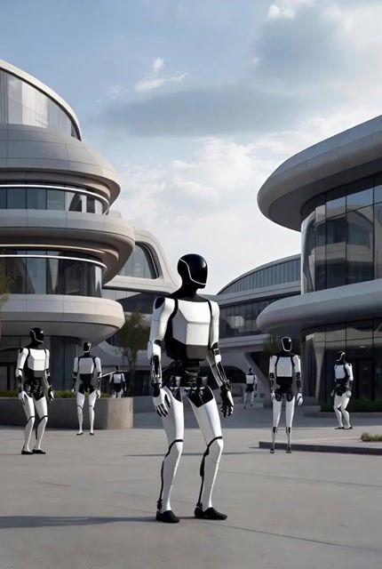 İstem önizlemesi: Gelecek şehirde Tesla Optimus robotları için Grok Imagine istemi