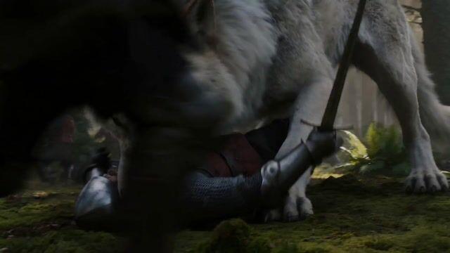 プロンプトのプレビュー: 巨大な狼との中世の戦い