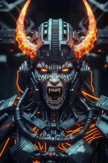 Anteprima del prompt: Signore della guerra cyborg demoniaco cyberpunk
