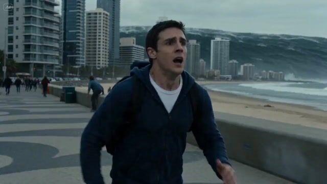 プロンプトのプレビュー: 映画のような津波の都市チェイス