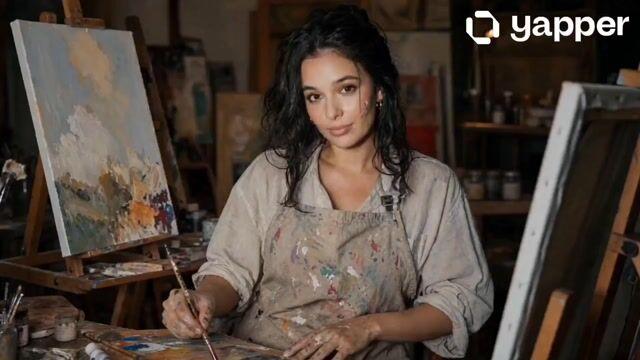 プロンプトのプレビュー: 絵画制作の過程を描くシネマティック・シーケンス