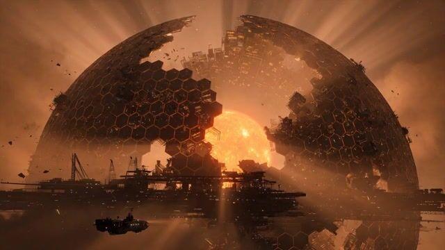Pré-visualização do prompt: Tomada cinematográfica de uma Esfera de Dyson colossal