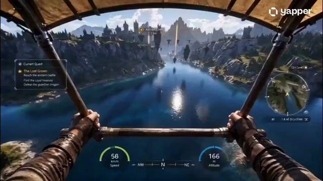 プロンプトのプレビュー: 中世ファンタジーの世界をハンググライダーで飛行する POV