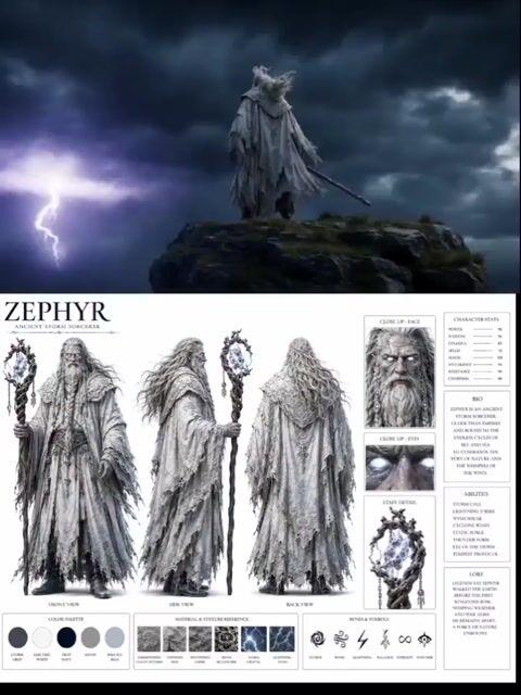 プロンプトのプレビュー: 古代の嵐の魔術師のシネマティック・シーケンス