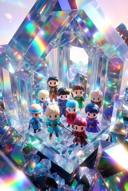 Prompt-Vorschau: Chibi-Helden im Kristallpalast