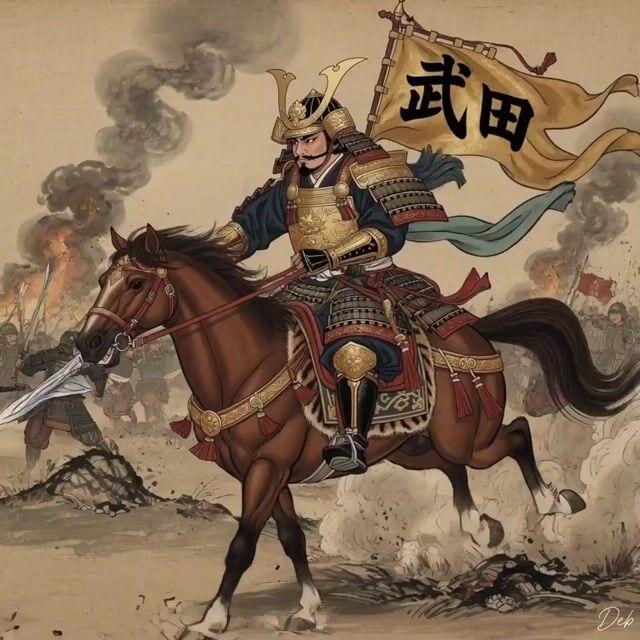 Aperçu du prompt: Seigneur de guerre japonais de l'époque Sengoku à cheval