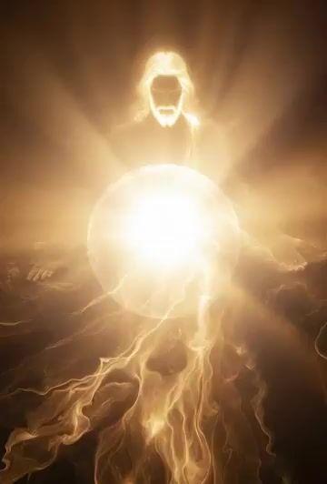 Promptvoorbeeld: Ball of light transforming into Jesus Christ