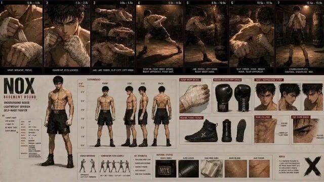 プロンプトのプレビュー: ボクシングジムのキャラクターリファレンス