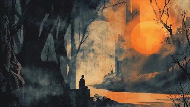 プロンプトのプレビュー: J. M. W. ターナー風の夕暮れに立つ孤独な人物